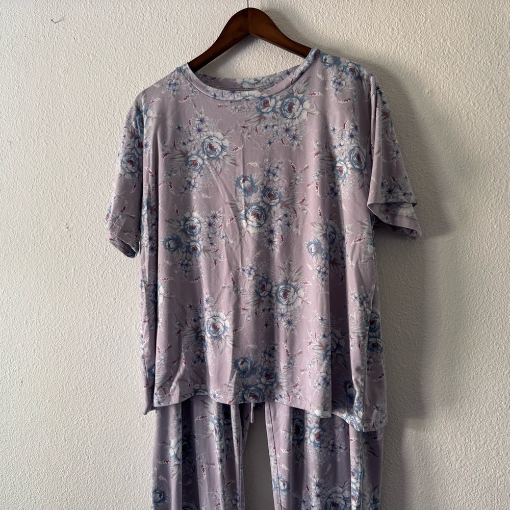 Flora Nikrooz Silky Soft Floral Lilac Pajama Lounge Set Coquette Cottagecore XL - Picture 4 of 16